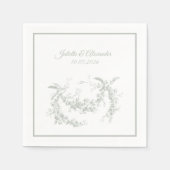 Sage Gray Toile de Jouy Wedding Paper Napkins Serviette (Vorderseite)