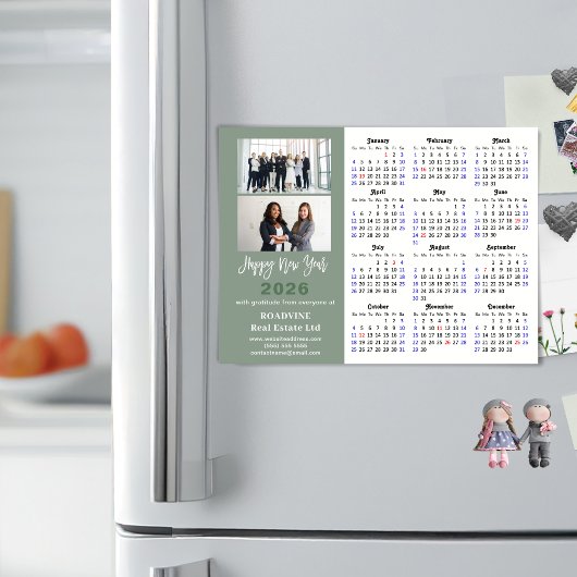 Sage Green 2026 Calendar Moderne Corporate Magneti Magnetkarte