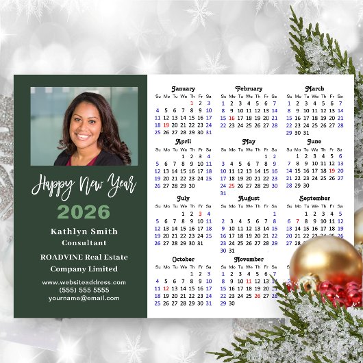 Sage Green 2026 Calendar Moderne Corporate Magneti Magnetkarte