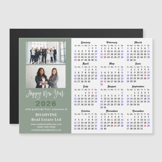 Sage Green 2026 Calendar Moderne Corporate Magneti Magnetkarte (Vorne/Hinten)