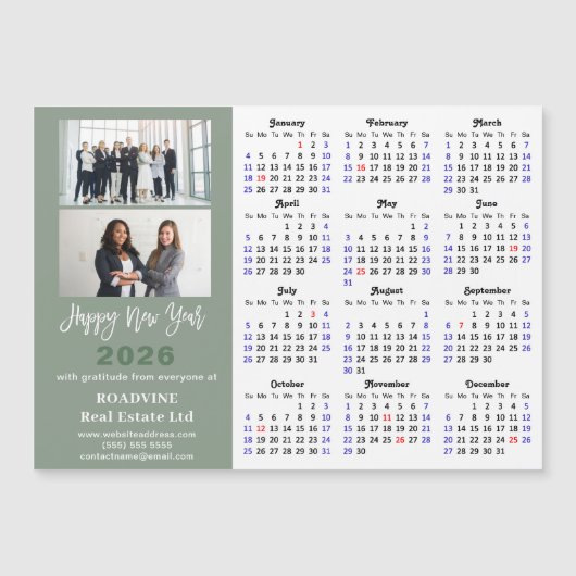 Sage Green 2026 Calendar Moderne Corporate Magneti Magnetkarte (Vorderseite)