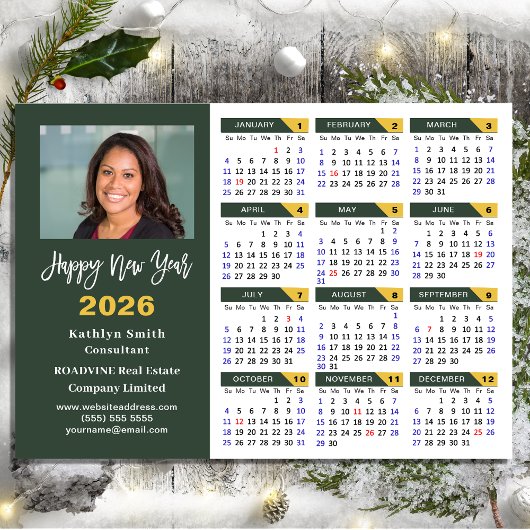 Sage Green 2026 Kalender Business Einfach Magnetic Magnetkarte