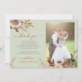 Sage green 2 photos boho botanical wedding dankeskarte (Vorderseite)