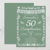 Sage Green 50. Geburtstagsfeier Einladung (Vorne/Hinten)