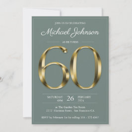 Sage Green 60. Geburtstag Solid Gold Text Klasse Einladung