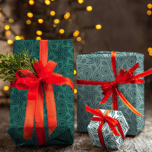 Sage Green Abstrakt Floral Paisley Pattern Trendy Geschenkpapier Set