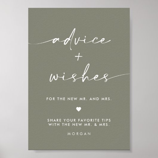 Sage Green Advice und Wünsche Hochzeitstisch-Zeich Poster (Vorne)
