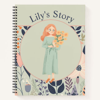 Sage Green Aesthetic Floral Illustration Journal Notizblock