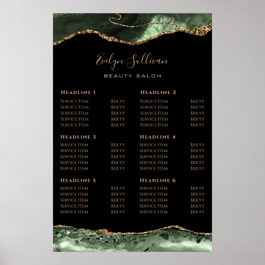 Sage Green Agate Price List Poster (Vorne)