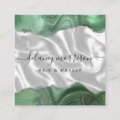 Sage Green Agate Silver Glitter White Luxury Quadratische Visitenkarte (Vorderseite)