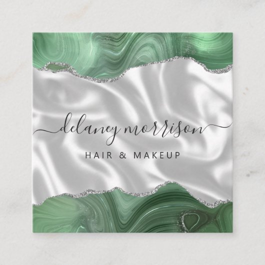 Sage Green Agate Silver Glitter White Luxury Quadratische Visitenkarte (Vorderseite)