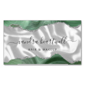 Sage Green Agate Silver Glitzer Luxus Magnetische Visitenkarte (Vorderseite)