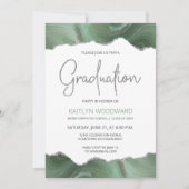 Sage Green Agate Silver Graduation Party Einladung (Vorderseite)