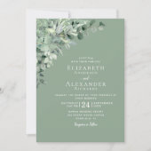 Sage Green All in One Eukalyptus QR Code Wedding Einladung (Vorderseite)