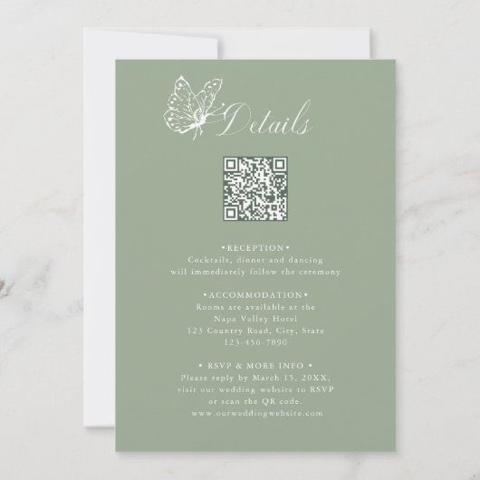 Sage Green All in One Modern Classic Wedding Einladung (Rückseite)