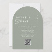 Sage Green All in one monogram QR Code Wedding Einladung (Rückseite)