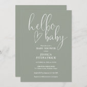 Sage Green All In One QR Code Hello Baby Shower Einladung (Vorne/Hinten)