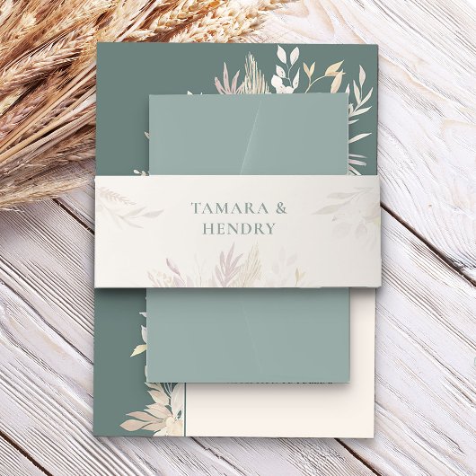 Sage Green Almond Wedding Delicate Foliage Einladungsbanderole