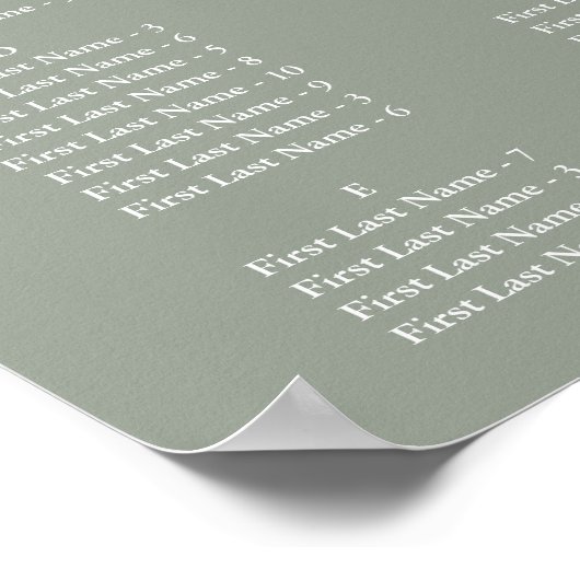 Sage Green Alphabetical Wedding Seating Chart Poster (Ecke)