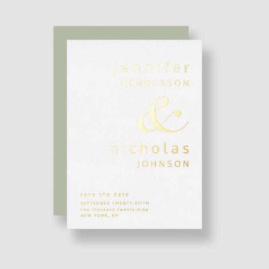 Sage Green Ampere und Hochzeit speichern das Datum Folieneinladung