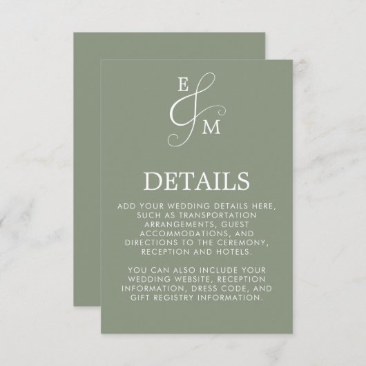 Sage Green Ampersand Hochzeit Begleitkarte (Vorne/Hinten)