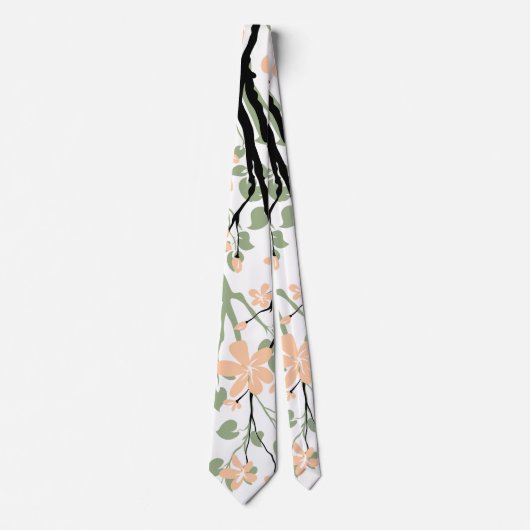 Sage green and black branch and peach flowers krawatte (Vorderseite)