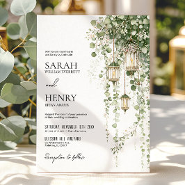 Sage Green and Blush Eucalyptus Lantern Wedding Einladung