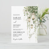 Sage Green and Blush Eucalyptus Lantern Wedding Einladung (Stehend Vorderseite)