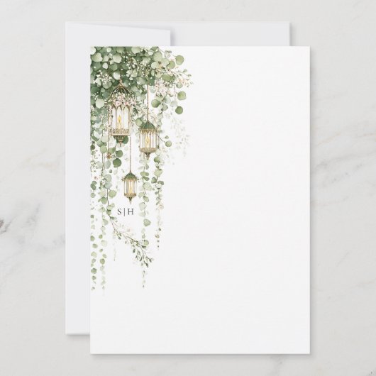 Sage Green and Blush Eucalyptus Lantern Wedding Einladung (Rückseite)