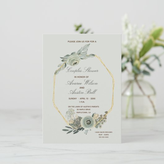 Sage Green and Brown Paares Polterabend Einladung (Stehend Vorderseite)