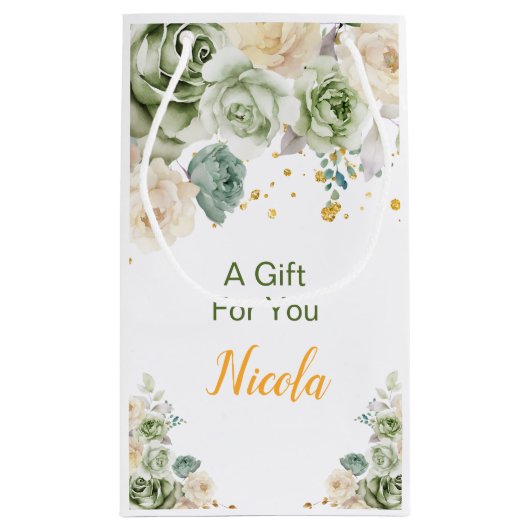 Sage Green and Cream Floral Sweet Sixteen Kleine Geschenktüte (Rückseite)