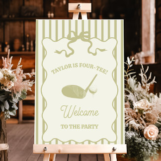 Sage Green and Cream Stripes Golf Themed Party Poster