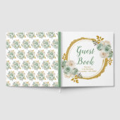 Sage Green and Gold Elegant Flowers Birthday Party Gästebuch (Voll)