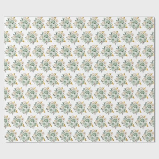 Sage Green and Gold Elegant Flowers Geschenkpapier (Flach)