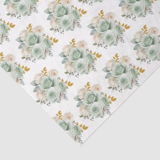 Sage Green and Gold Elegant Flowers Seidenpapier (Detail)