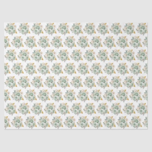 Sage Green and Gold Elegant Flowers Seidenpapier (Vorderseite)