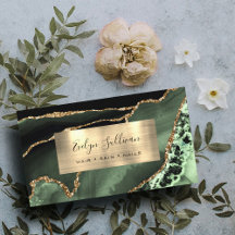 Sage Green and Gold Fogate Agate Business Card