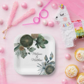 Sage green and gold wedding, engagement, couple pappteller (Party)