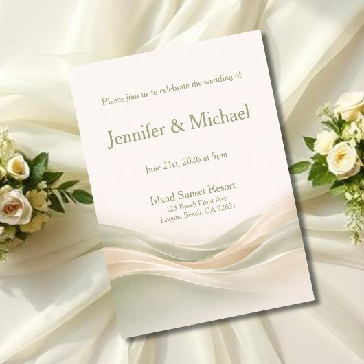 Sage Green and Ivory Modern Wave Wedding  Einladung
