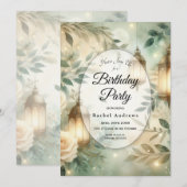 Sage Green and Ivory Rose Lantern Birthday Party Einladung (Vorne/Hinten)