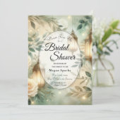 Sage Green and Ivory Rose Lantern Bridal Shower Einladung (Stehend Vorderseite)