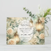 Sage Green and Ivory Rose Lantern Wedding Einladung (Stehend Vorderseite)