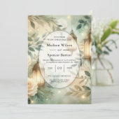 Sage Green and Ivory Rose Lantern Wedding Einladung (Stehend Vorderseite)
