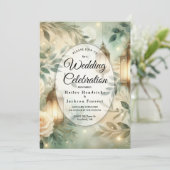 Sage Green and Ivory Rose Lantern Wedding Einladung (Stehend Vorderseite)