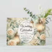 Sage Green and Ivory Rose Lantern Wedding  Einladung (Stehend Vorderseite)