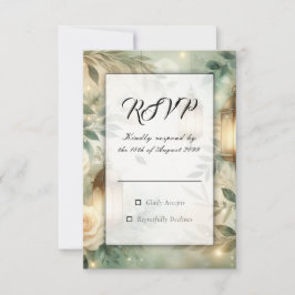 Sage Green and Ivory Rose Lantern Wedding RSVP Karte