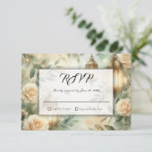 Sage Green and Ivory Rose Lantern Wedding RSVP Karte (Stehend Vorderseite)