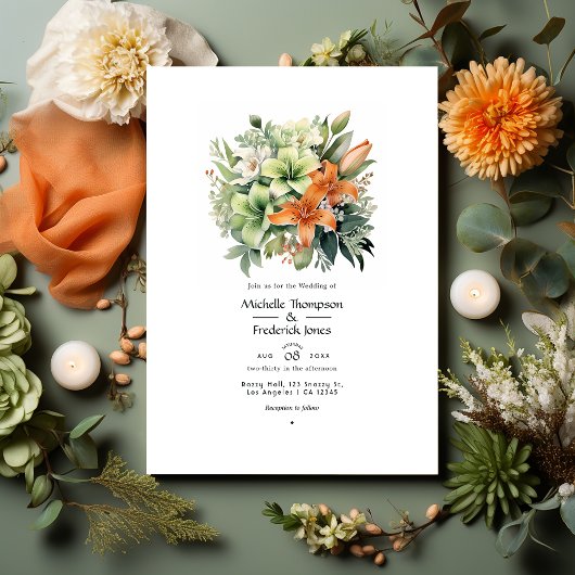 Sage Green and Light Terracotta Floral Wedding Einladung