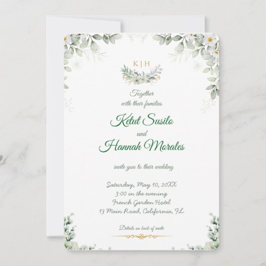 sage green and navy blue wedding invitations dankeskarte (Vorderseite)