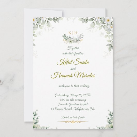 sage green and navy blue wedding invitations dankeskarte (Vorderseite)